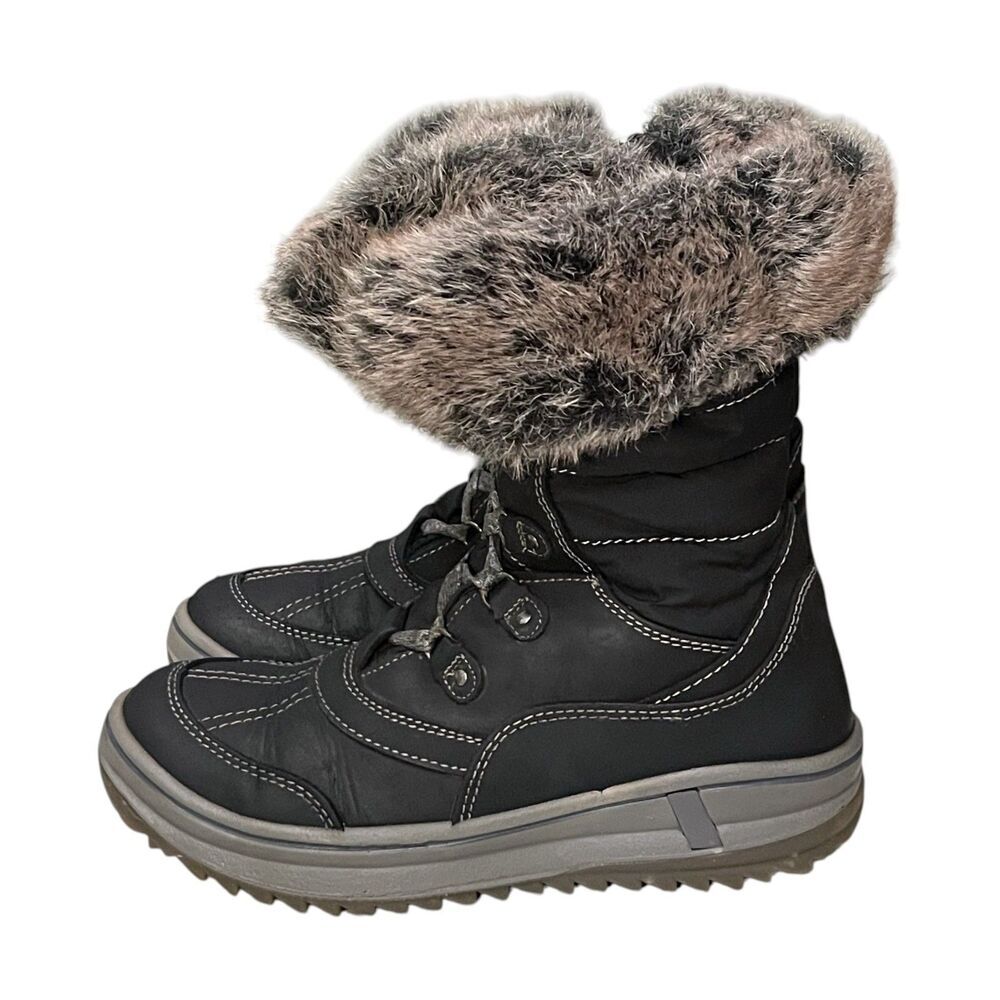 Santana Canada Myrah Winter Boots Black Faux Fur Trim Lace Up Zip Snow 38 US 7 - Picture 2 of 14